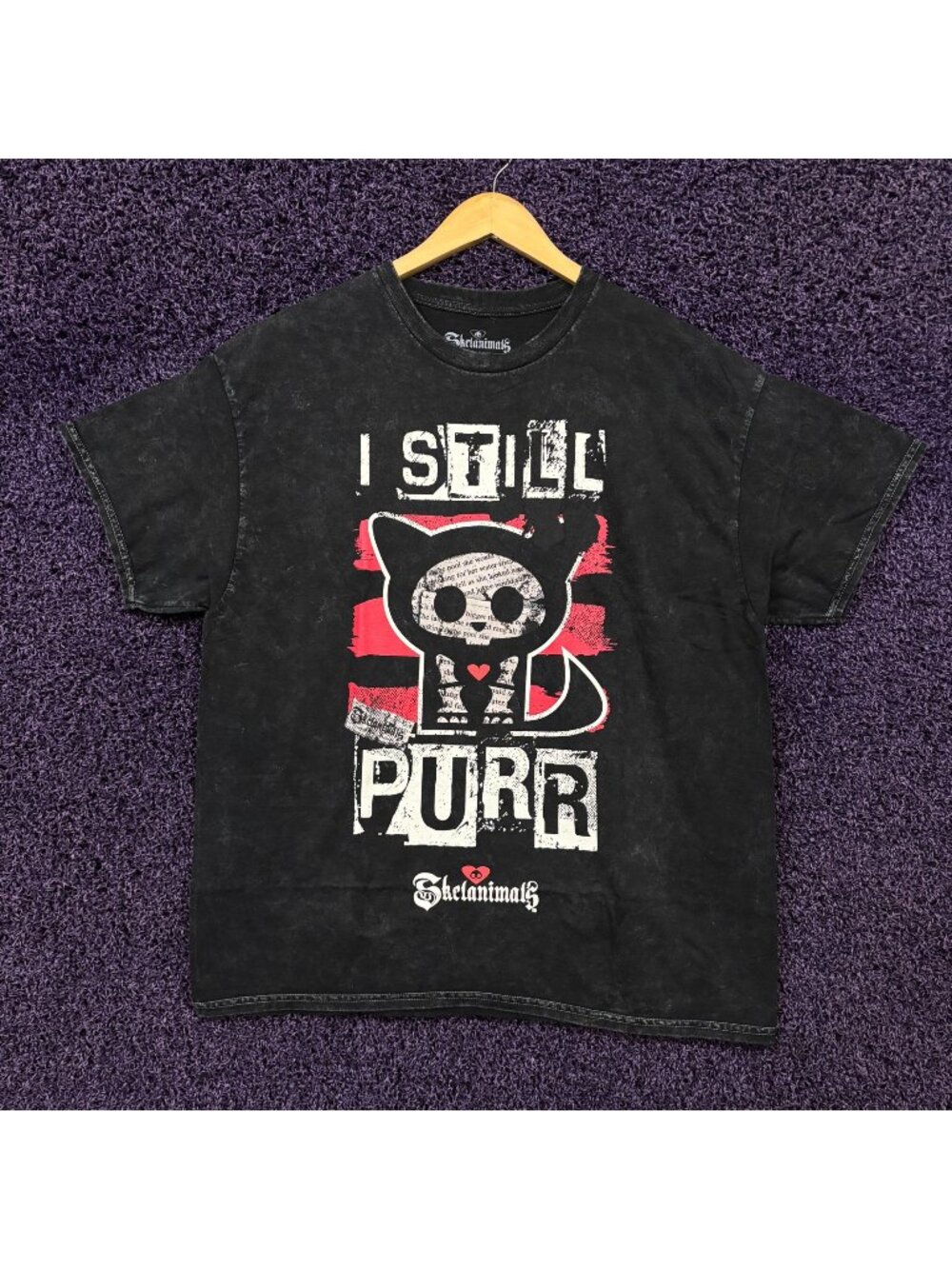 Skelanimals I Still Purr Kit Mineral Wash T-Shirt Size Extra Large
